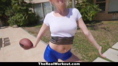 Busty Blonde - Leigh Rose, the busty blonde football babe, gets her tight ass drilled hard from behind - sexu.com