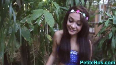 Petite Latina teen tied to a tree and pounded hard from behind - sexu.com